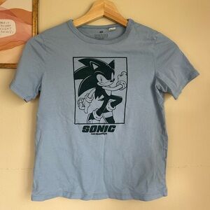H&M Pale Blue Sonic Graphic Tee with Black Print